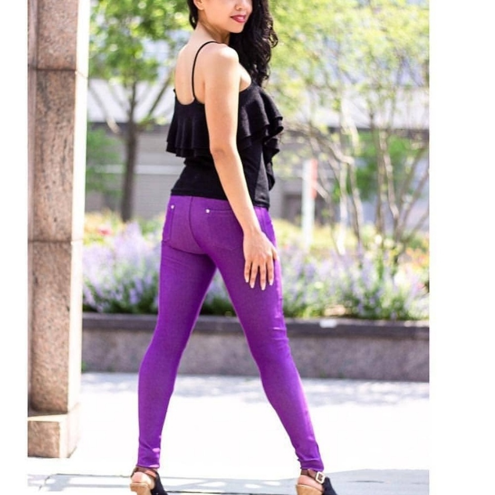 Jean Look Jeggings Tights Slim Fit Pull Up Pants - Picture 2 of 4
